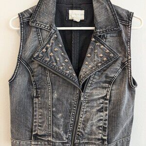 Black Studded Denim Vest Black Asymmetrical Zipper Size Small
